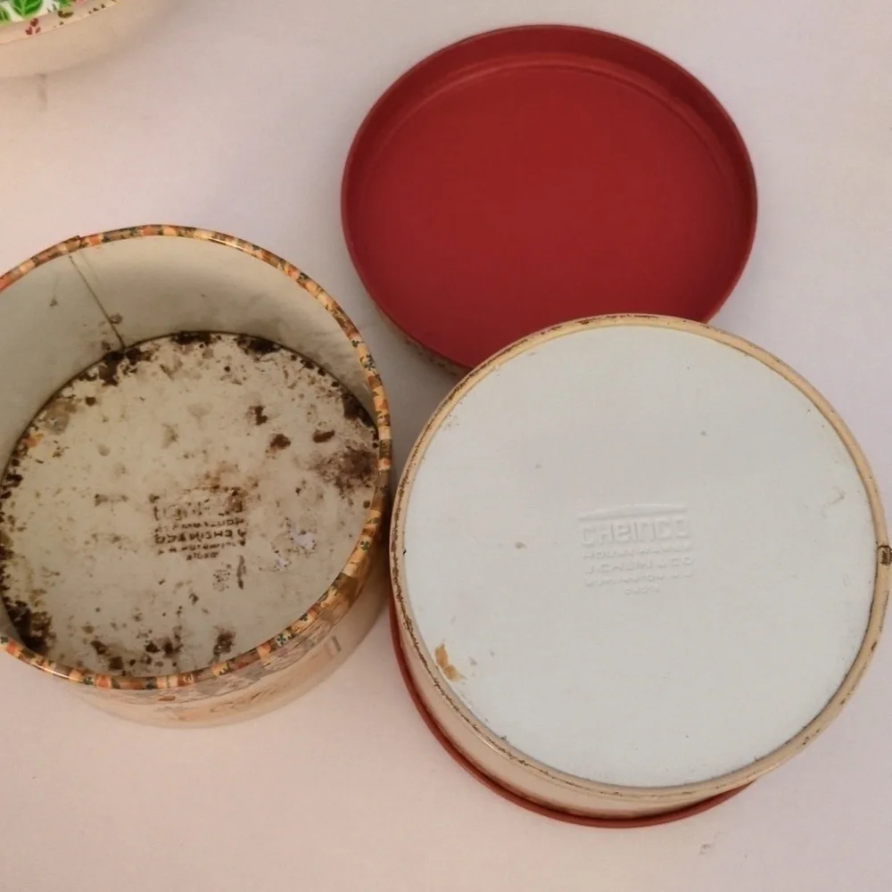 Vintage Coffee & Tea Tin Metal Canisters by CHEINCO with strawberry jar design
